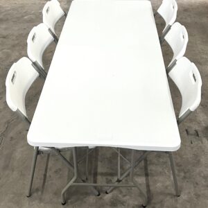 COMBO ESPECIAL: Mesa Maleta retangular 1,80m Altura Fixa + 6 cadeiras Dobráveis – VGHome / Cor Branca