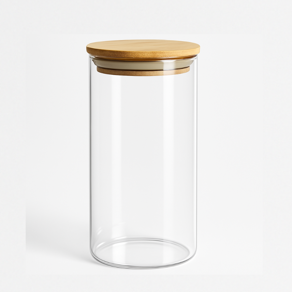 Pote de vidro com tampa de bambu 1500ml para armazenagem