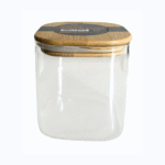 Pote de vidro com tampa de bambu natural e vedação hermética, perfeito para armazenamento sustentável