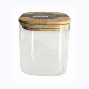 Pote de vidro com tampa de bambu natural e vedação hermética, perfeito para armazenamento sustentável