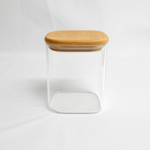 Pote de vidro transparente com tampa de vidro e vedação hermética, ideal para preservar alimentos frescos