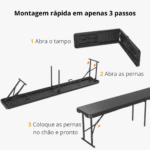 Banco maleta preto fácil montar