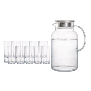 Kit Jarra Vidro Borossilicato 1,8L + 12 Copos | ViaGlobal