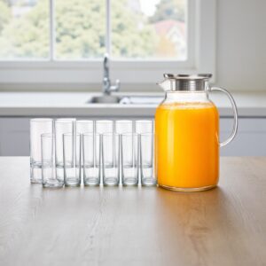 Kit Jarra Vidro Borossilicato 1,8L + 12 Copos | ViaGlobal